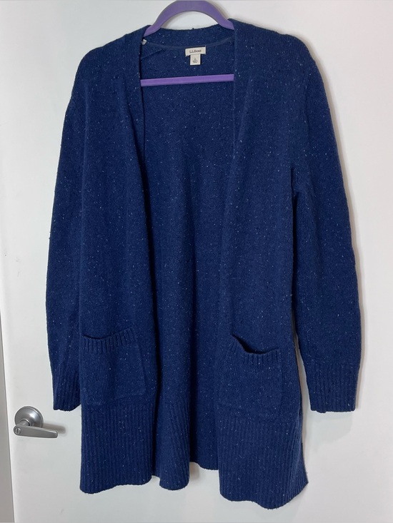 L.L. Bean Sweaters - L.L. Bean Women's Navy Blue Open Front Long Cardigan Sweater Wool Blend Large